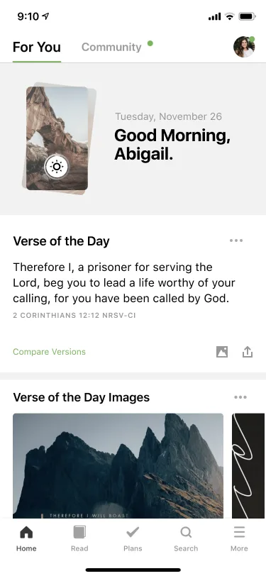 YouVersion Today View before